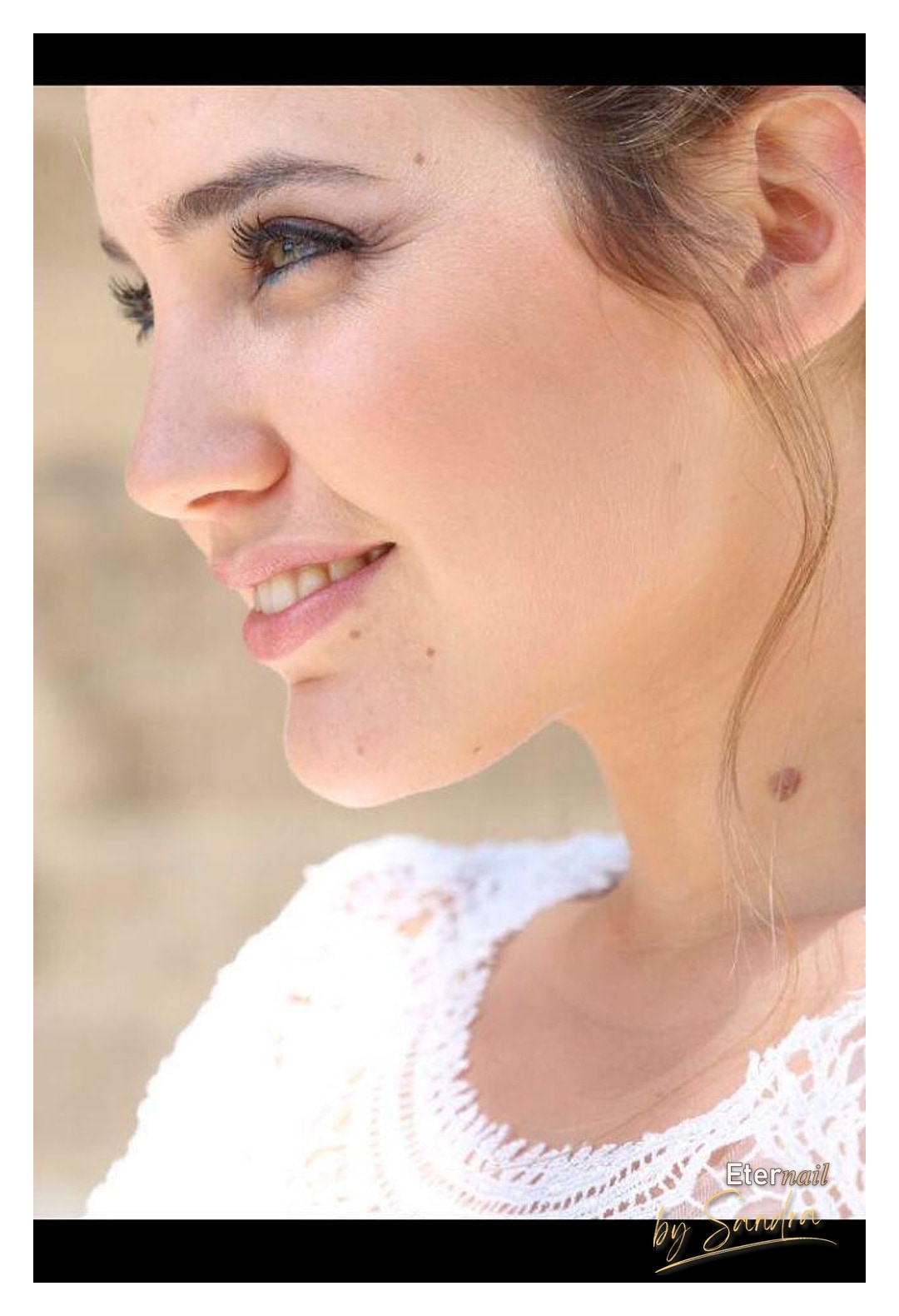 Natural soft-glam makeup, side profile