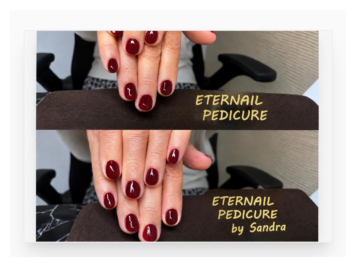 Deep red gel manicure result at EterNail